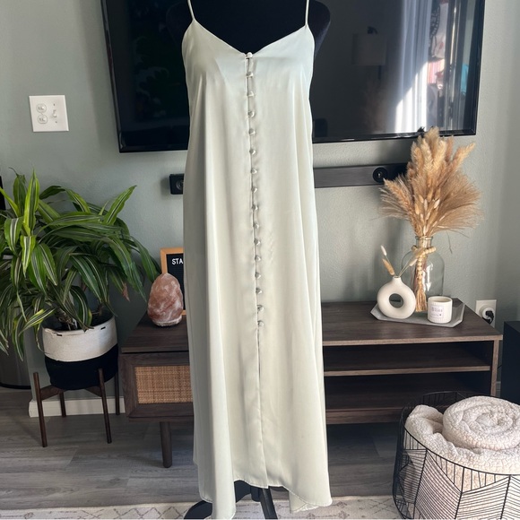 ZARA Sage Green Camisole Maxi Button Front slip dress - Picture 2 of 6